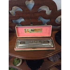 Vintage Hohner Echo Harmonica 1940s-50s Bell Metal Reeds w/ Box Germany